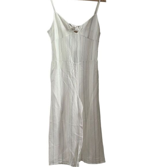 Chaser Ivory Grey Cropped Stripe Wide Leg Jumpsuit Women's Size M NWT - Picture 4 of 16